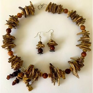 Earth tone shell necklace and earring set